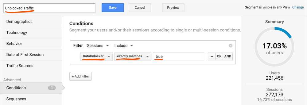Configuring a custom segment in Google Analytics (Universal Analytics)