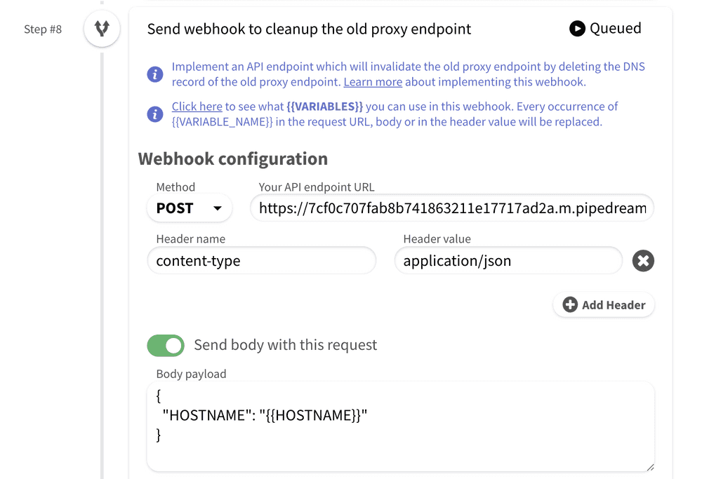 Configured webhook deletion step example