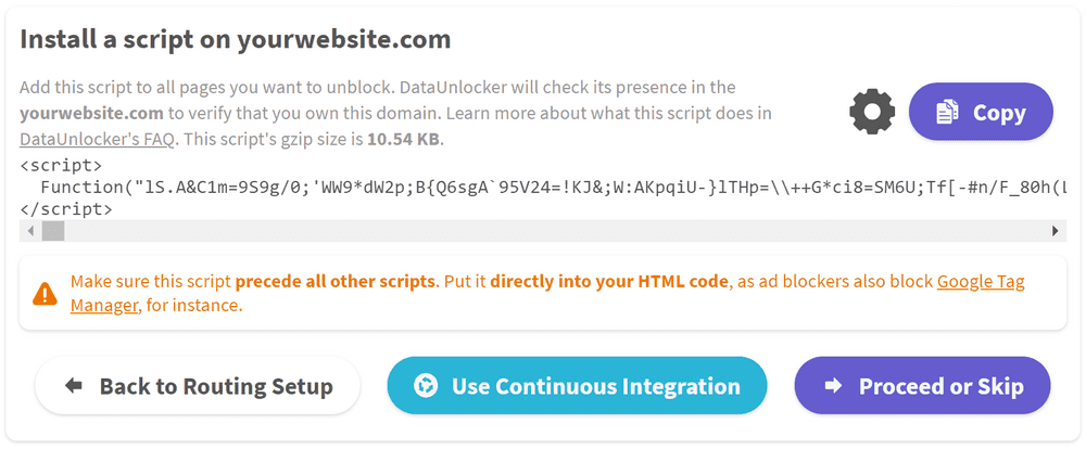 Setting up DataUnlocker's script on your website
